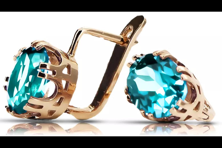 Aquamarine Original Vintage 14K Rose Gold Earrings Vintage Jewlery vec016r