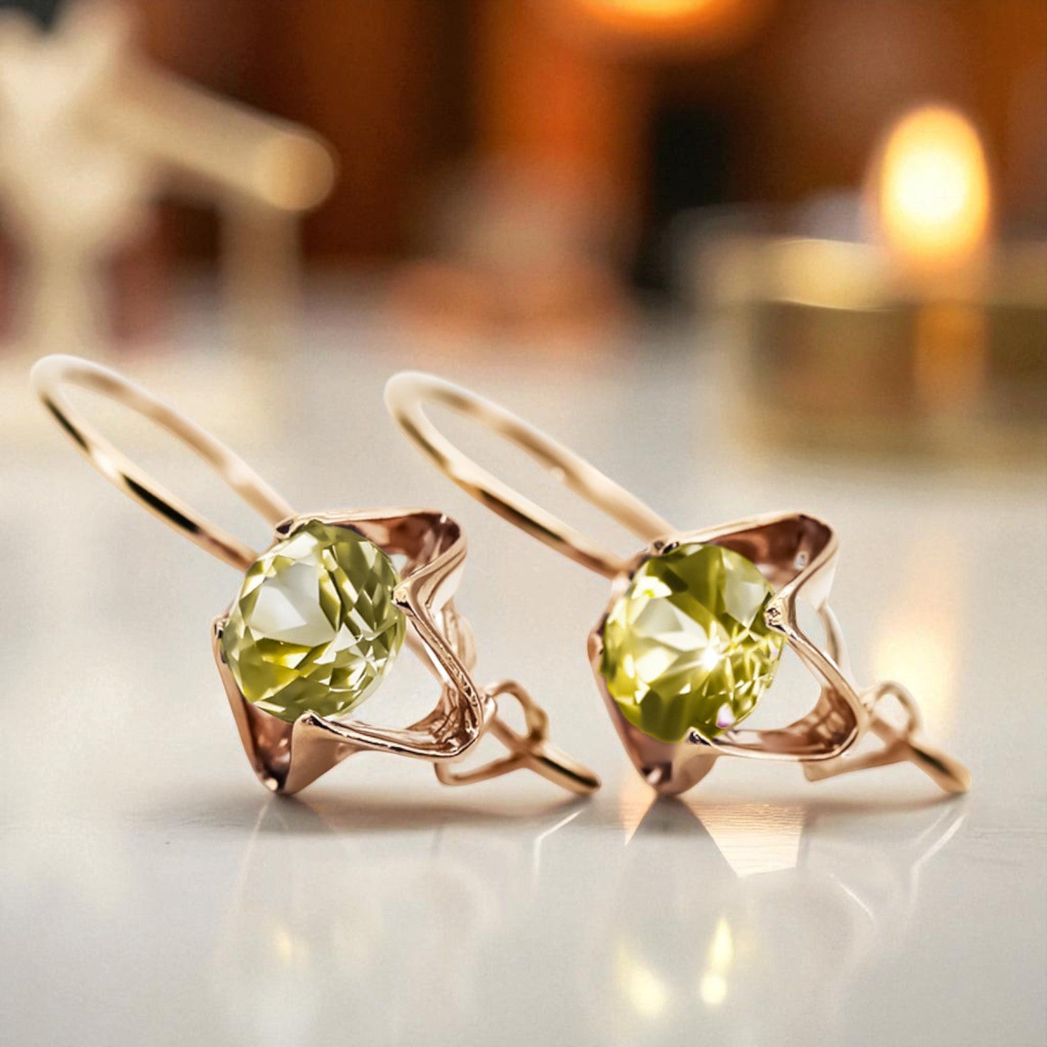 Yellow Peridot Original Vintage 14K Rose Gold Earrings Vintage Jewlery vec142r