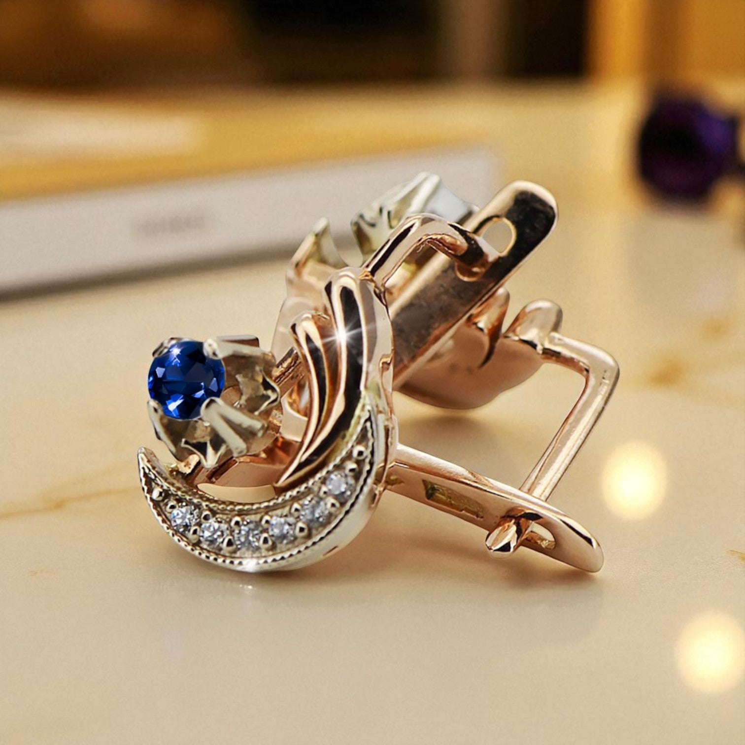 Sapphire Original Vintage 14K Rose White Gold Earrings Vintage style vec093rw