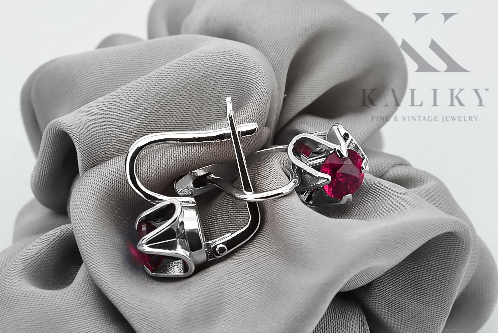 Vintage 925 Silver Ruby earrings vec018s Russian Soviet style