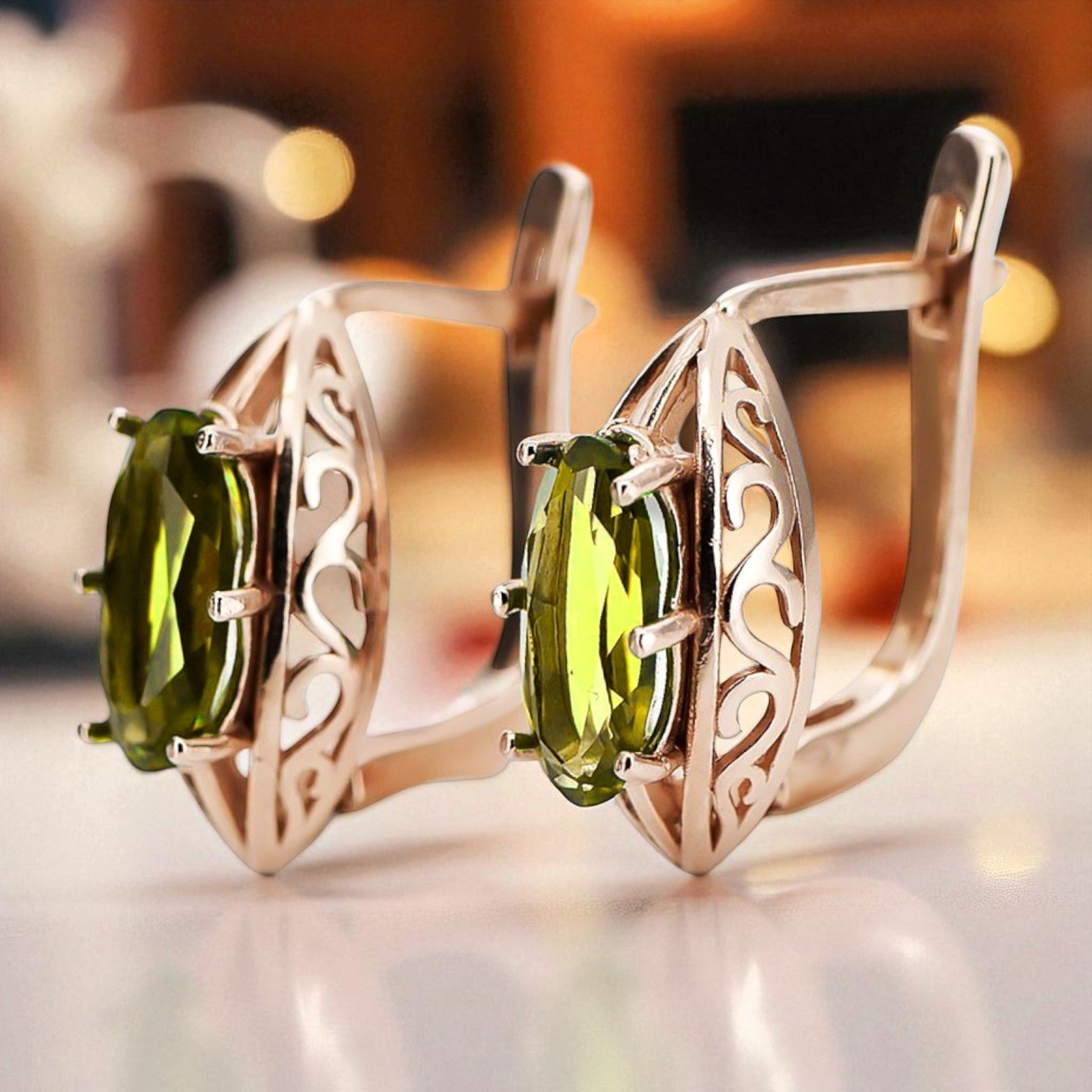 Rose pink 14k 585 gold peridot earrings vec141 Vintage