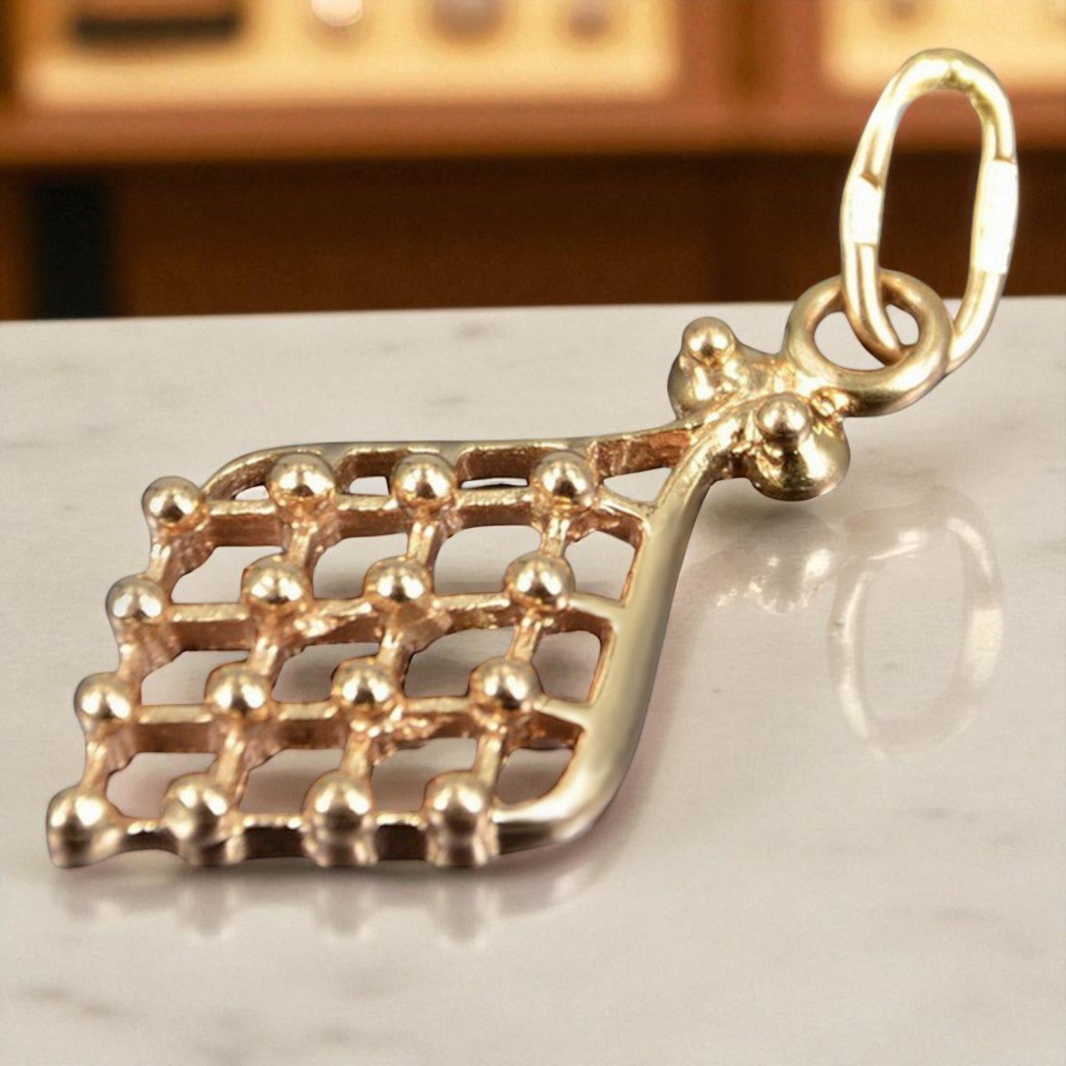 Vintage rose pink 14k 585 gold square Vintage pendant vpn029