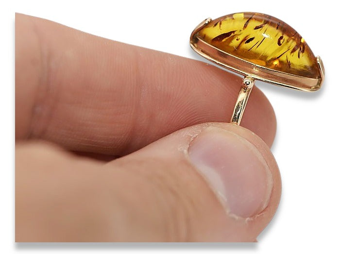 Rose 14k 585 gold amber ring vrab018 Russian Vintage jewelry style