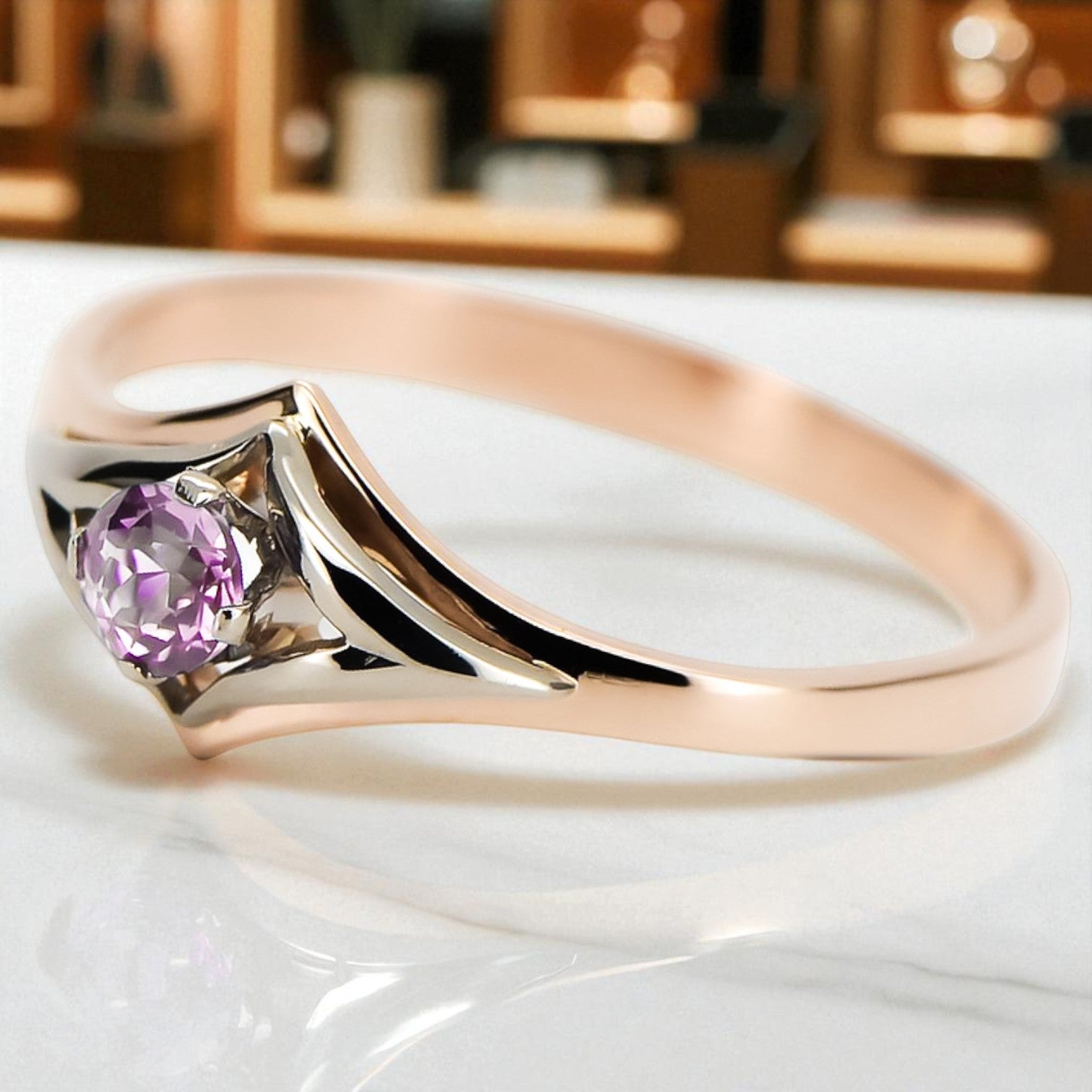 Amethyst Original Vintage 14K Rose Gold Ring Vintage craft vrc351r