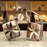 Rose pink 14k 585 gold  Vintage square earrings ven049