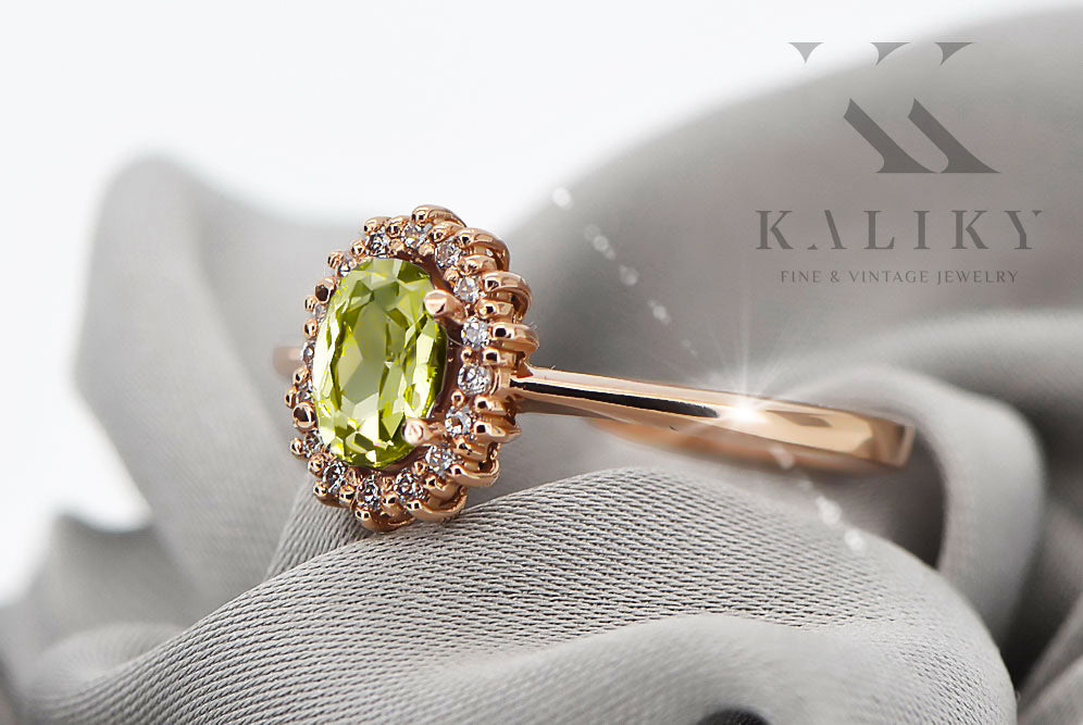 Original Vintage 14K Rose Gold Yellow Peridot Ring Vintage crc009r