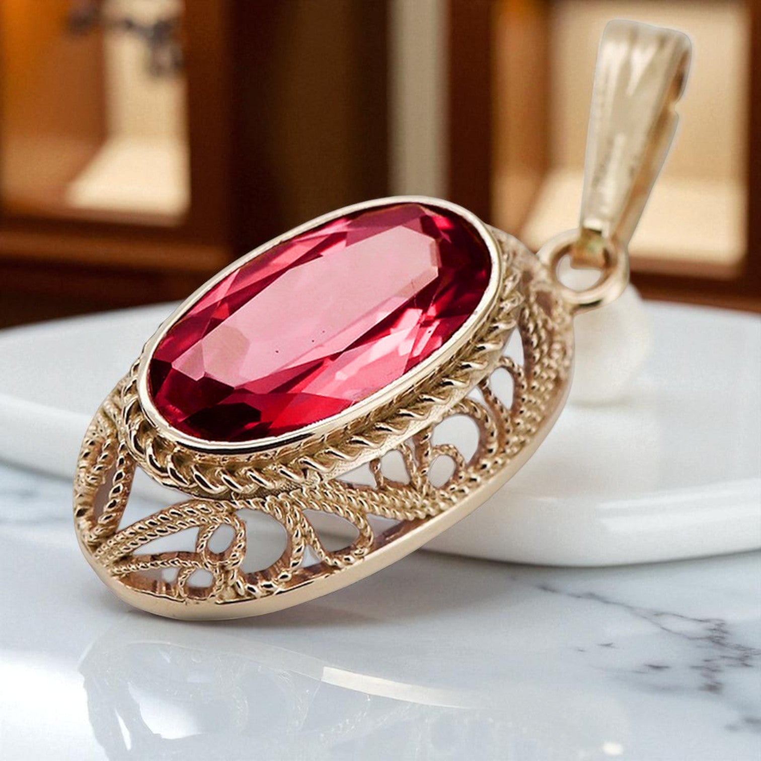 Vintage rose 14k 585 gold ruby pendant vpc014 Vintage