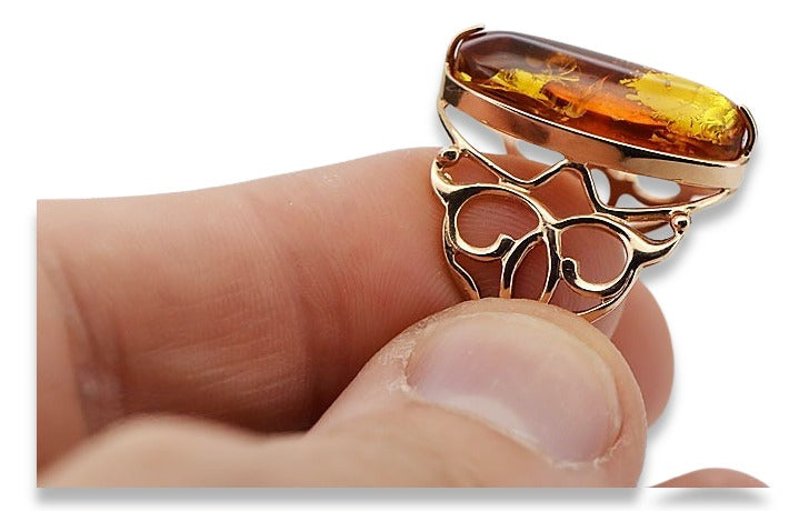 Rose 14k 585 gold amber ring vrab003 Russian Vintage jewelry style