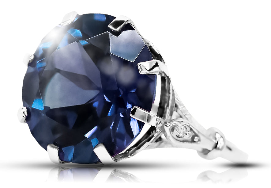 Ring Vintage style Sapphire Sterling silver 925 vrc073s