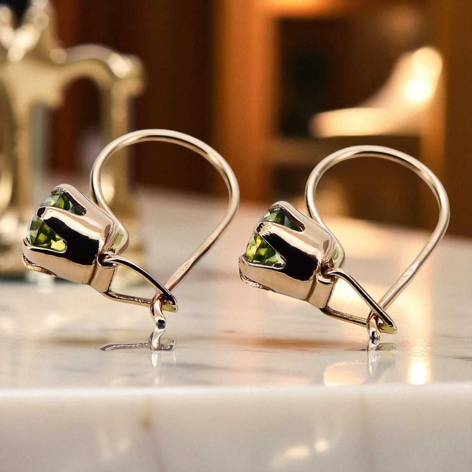 Vintage style Earrings Yellow Peridot Original Vintage 14K Rose Gold vec056r