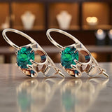 Rose pink 14k 585 gold emerald earrings vec035 Vintage Russian Soviet style