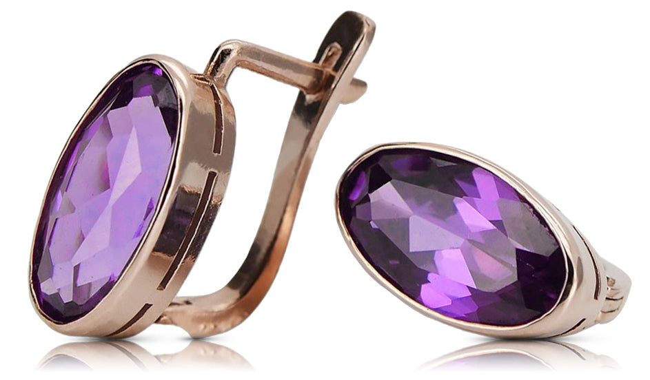 Rose pink 14k 585 gold amethyst earrings vec001 Vintage
