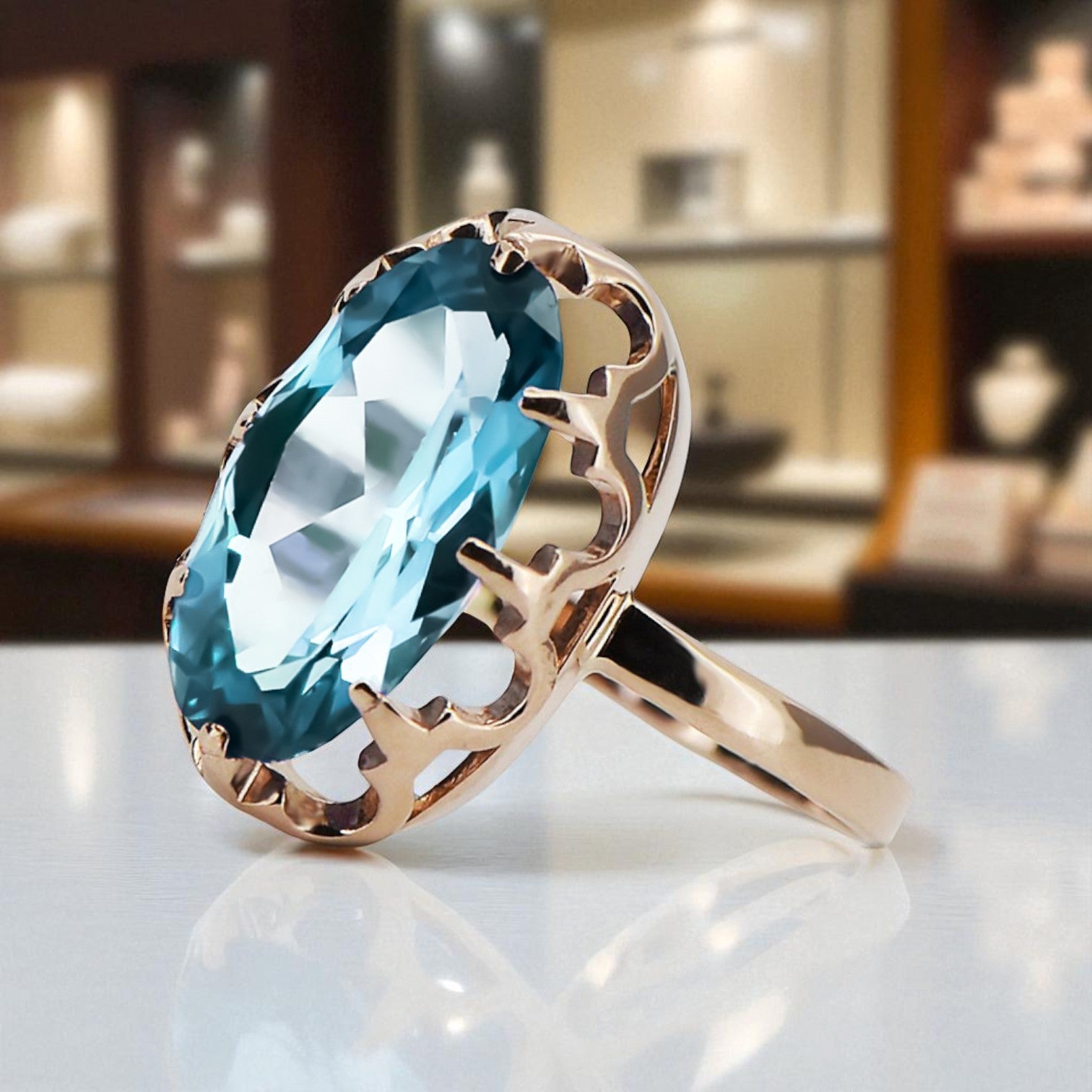 Original Vintage 14K Rose Gold Aquamarine Ring Vintage vrc253r