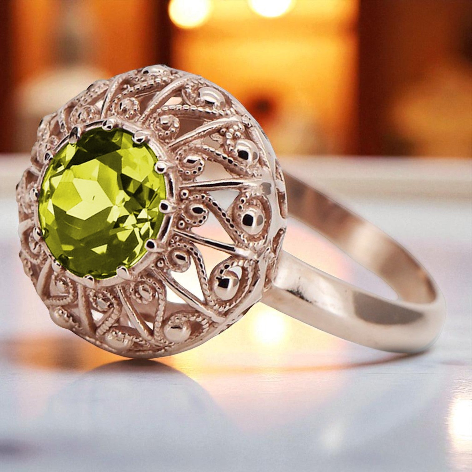 Ring Yellow Peridot Original Vintage 14K Rose Gold Vintage Jewlery vrc059r