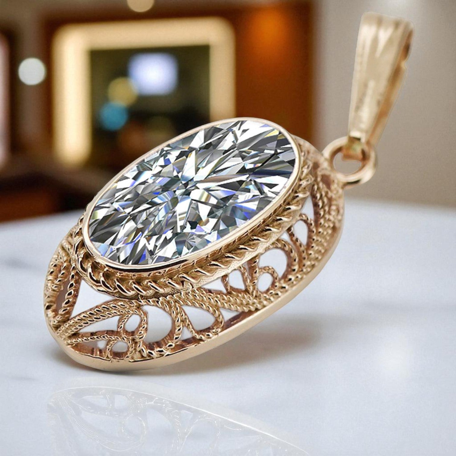 Vintage rose 14k 585 gold zircone pendant vpc014 Vintage