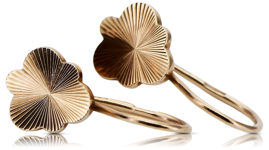 Rose pink 14k 585 gold Vintage leaf earrings ven165