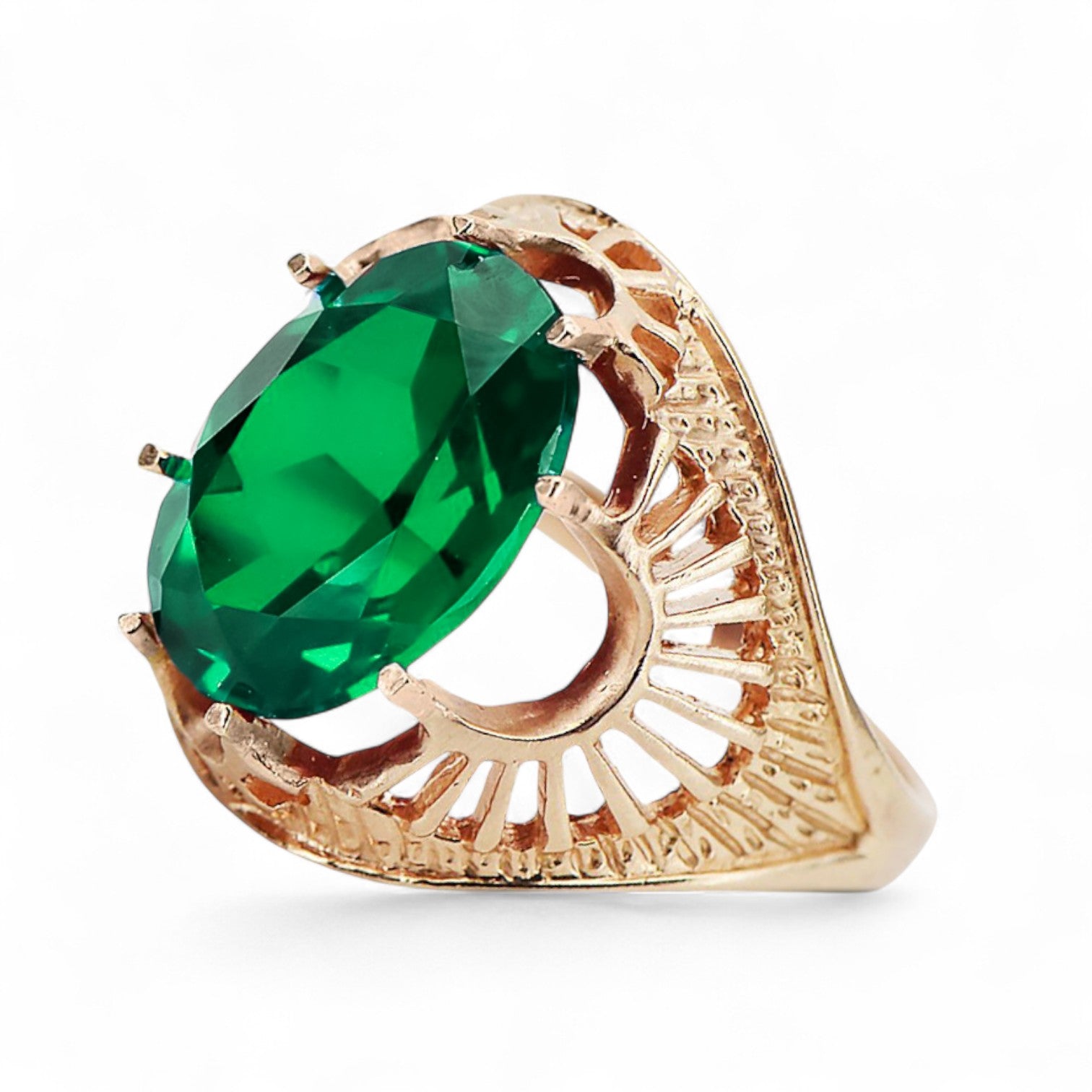 Original Vintage 14K Rose Gold Emerald Ring Vintage Jewlery vrc003r