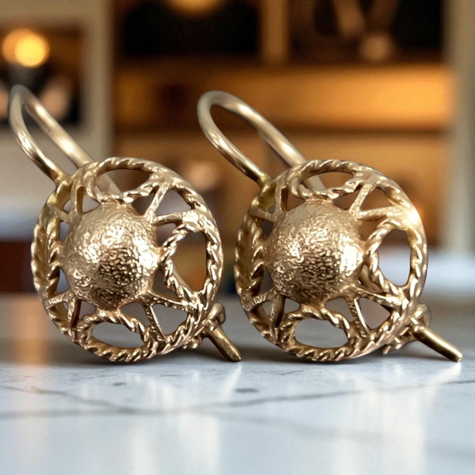 Vintage rose pink gold earrings ven279