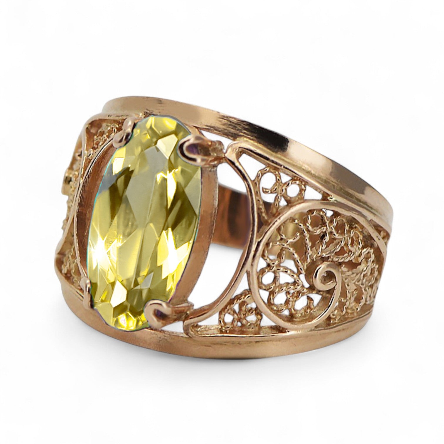 Original Vintage 14K Rose Gold Yellow Peridot Ring Vintage style vrc057r