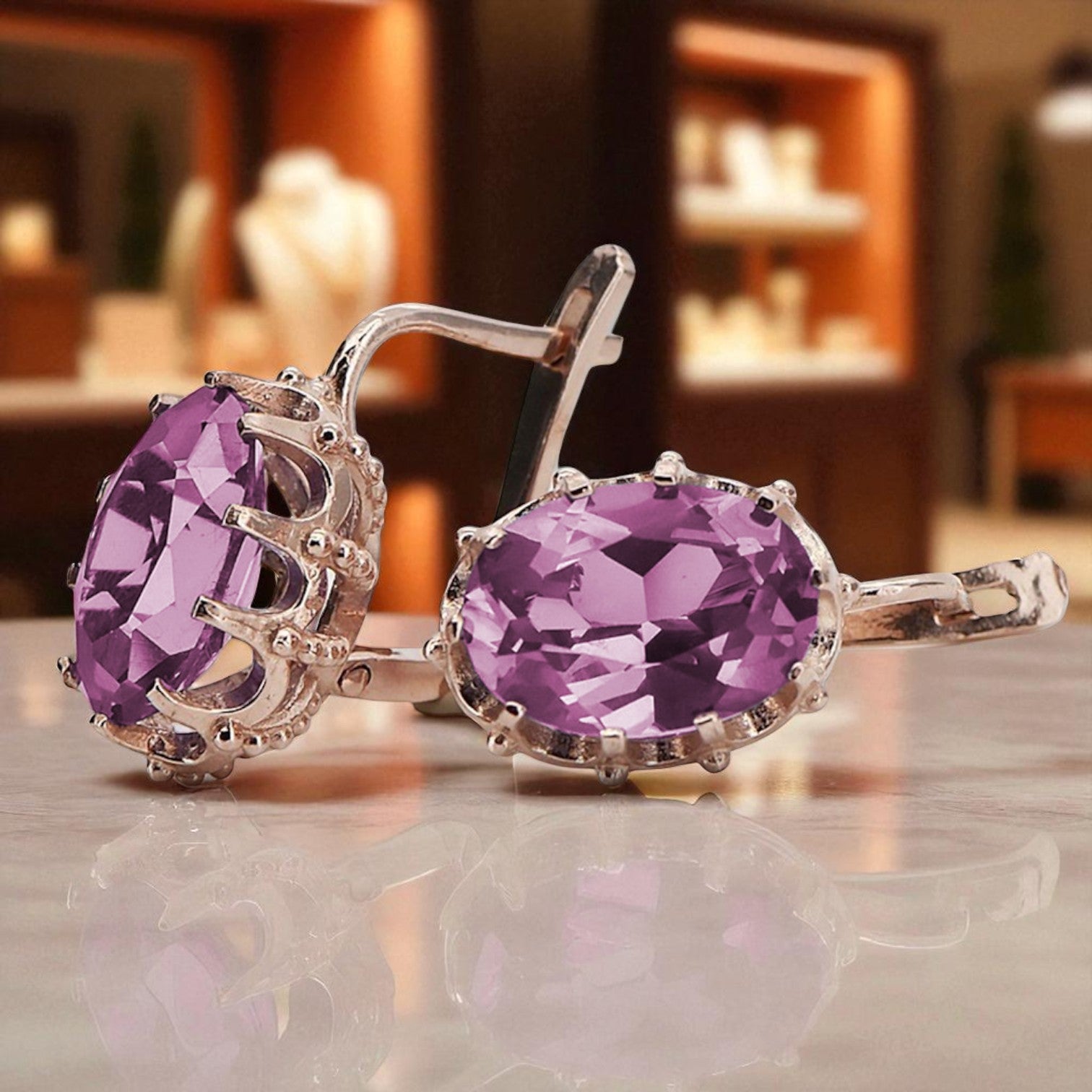 Vintage rose pink 14k 585 gold Amethyst earrings vec079 Vintage