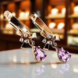 Rose pink 14k 585 gold amethyst earrings vec045 Vintage