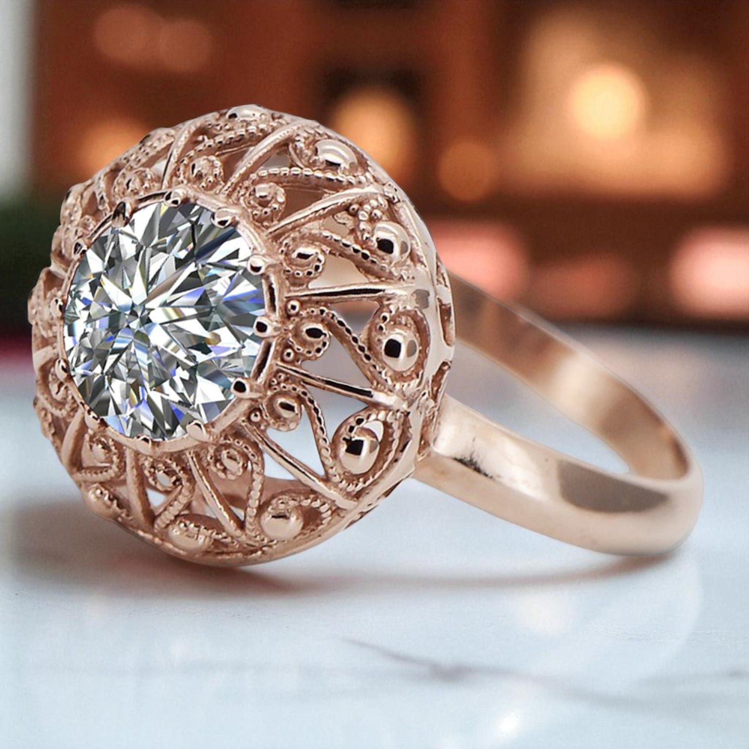 Ring Zircon Original Vintage 14K Rose Gold vrc059r