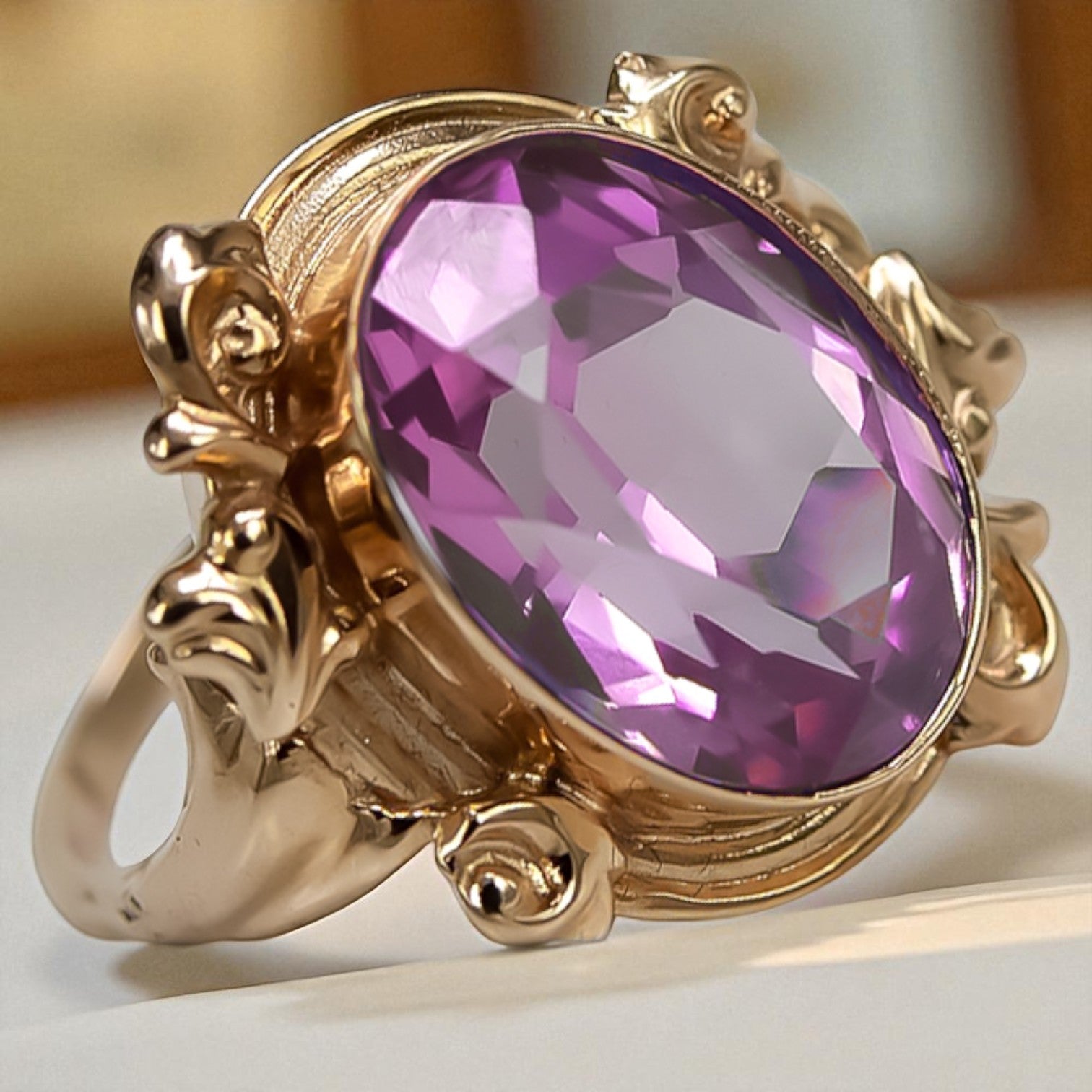 Original Vintage 14K Rose Gold Amethyst Ring Vintage style vrc100r