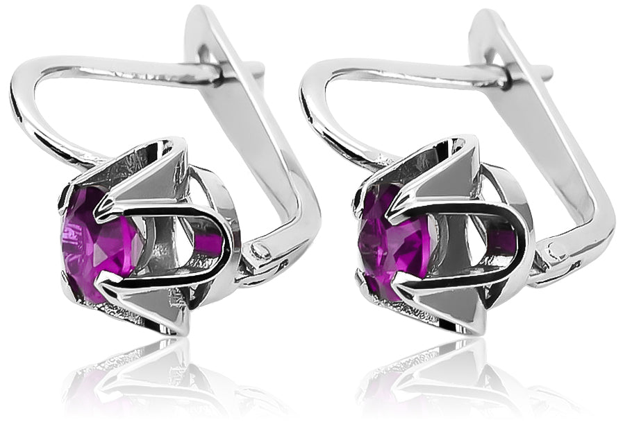 Vintage 925 Silver Amethyst earrings vec018s Russian Soviet style