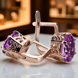 Rose pink 14k 585 gold amethyst earrings vec003 Vintage Russian Soviet style