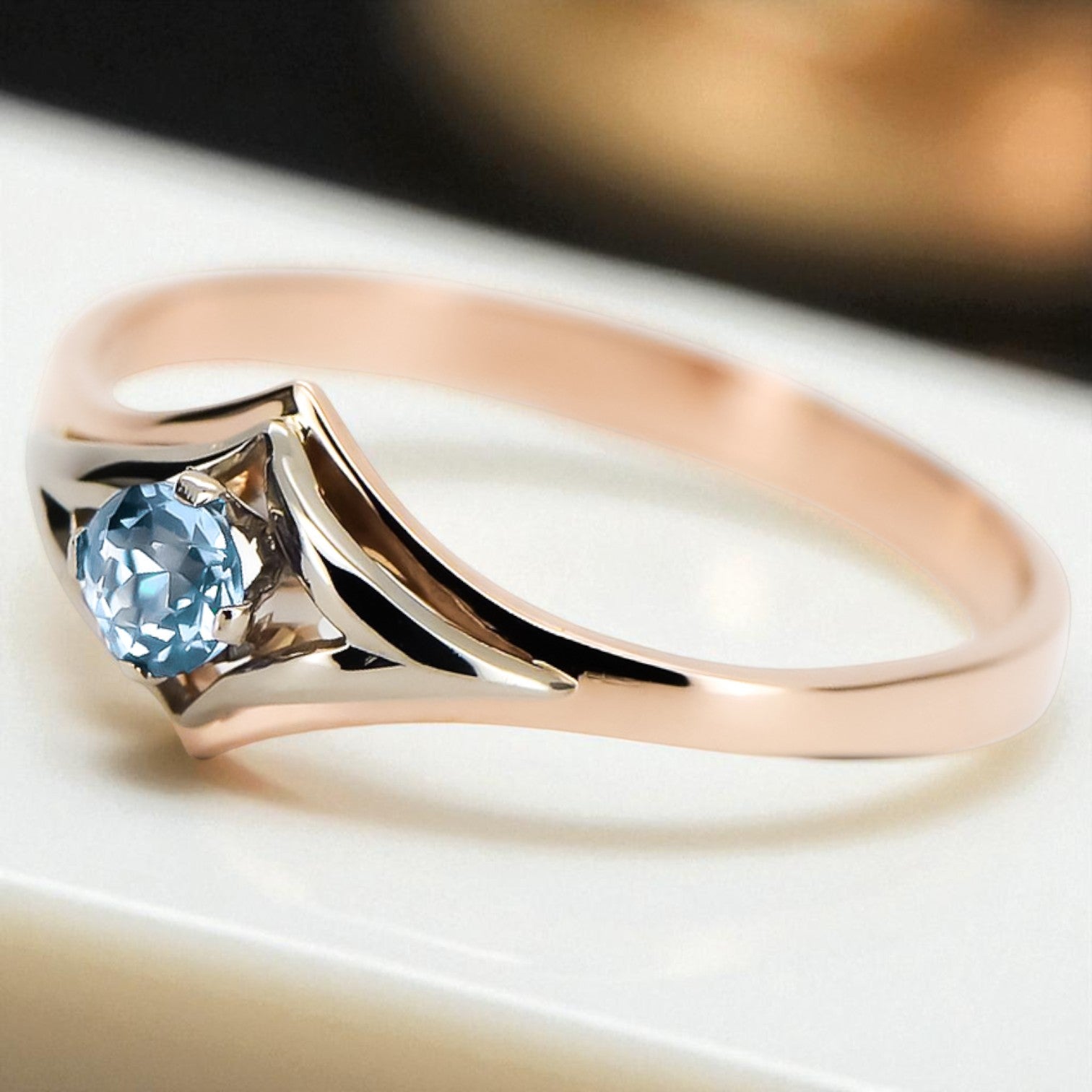 Aquamarine Original Vintage 14K Rose Gold Ring Vintage vrc351r