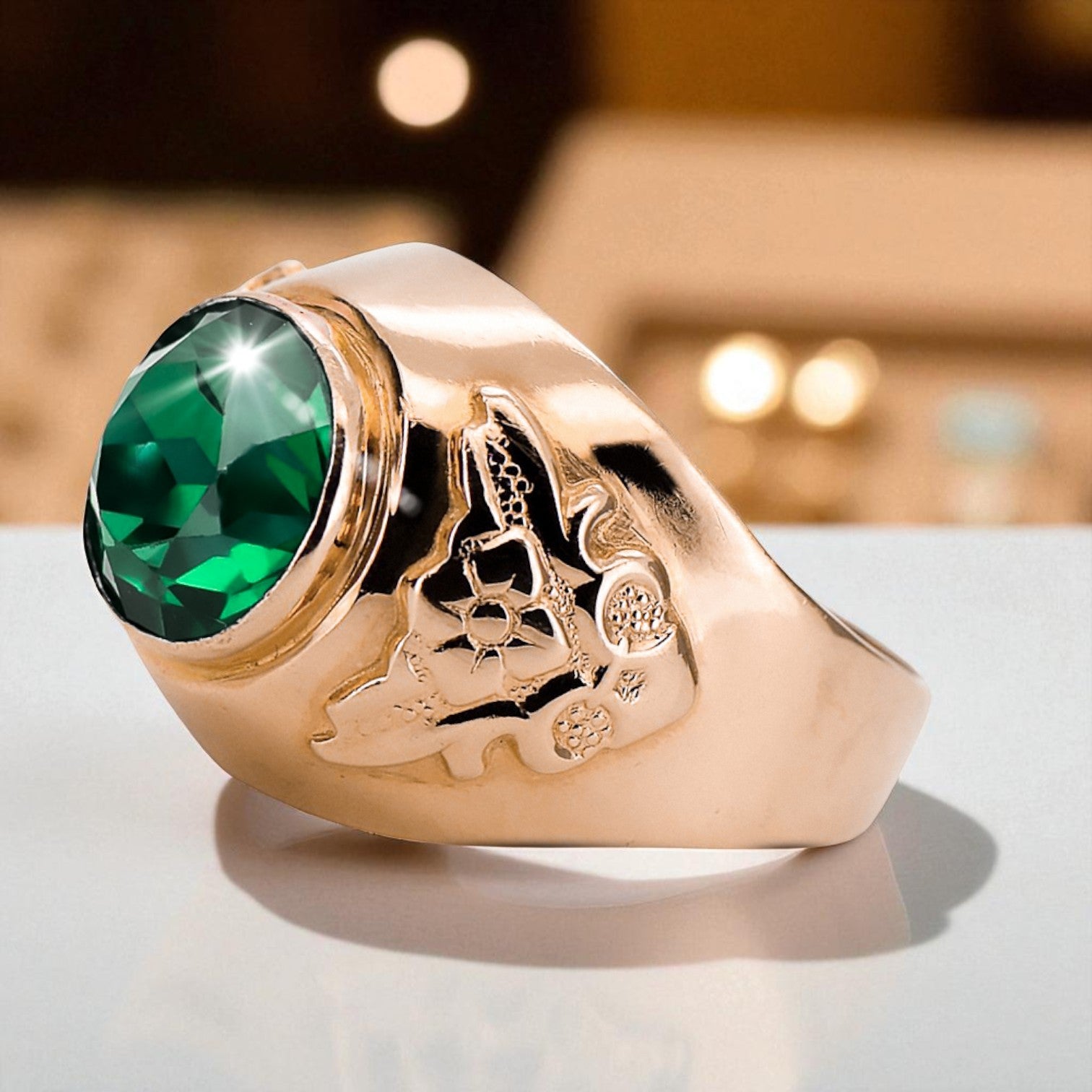 Original Vintage 14K Rose Gold Emerald Ring Vintage craft vrc078r