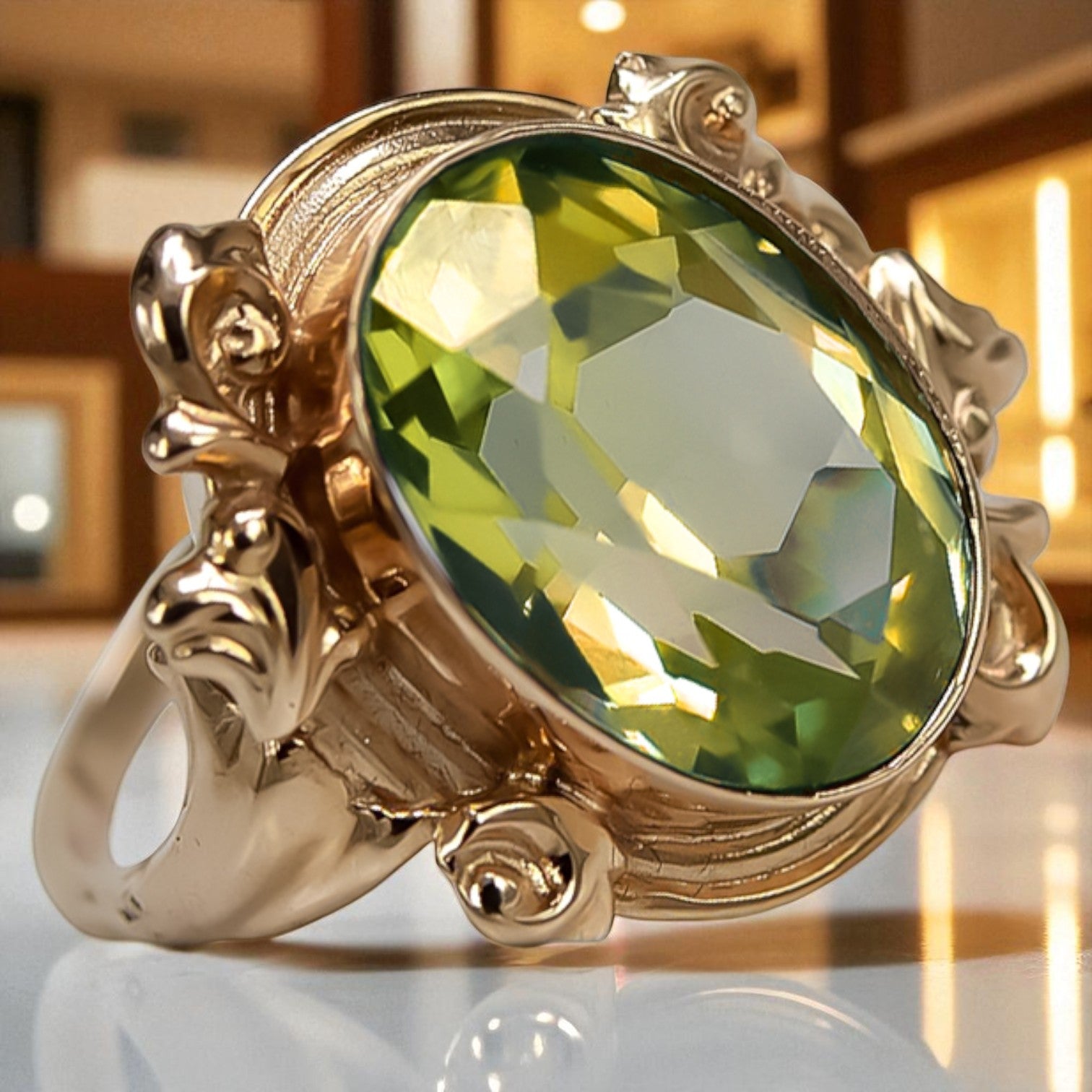 Original Vintage 14K Rose Gold Yellow Peridot Ring Vintage style vrc100r