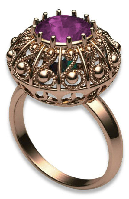 Ring Amethyst Original Vintage 14K Rose Gold Vintage craft vrc059r