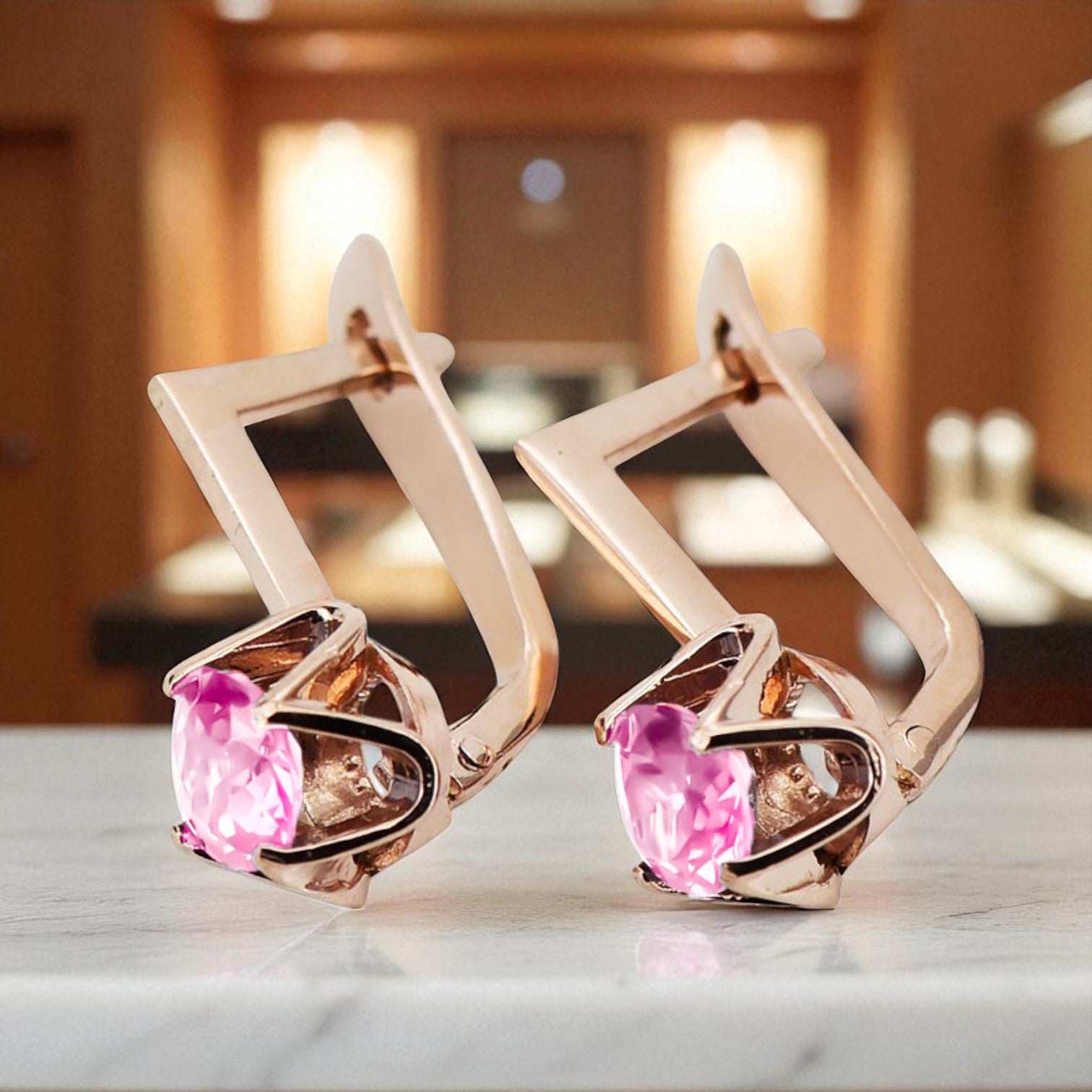 Vintage craft Earrings Amethyst Original Vintage 14K Rose Gold vec005r