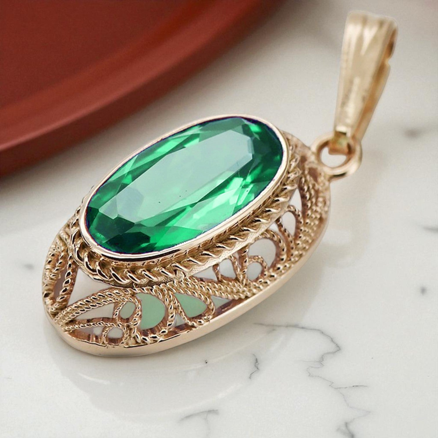 Vintage rose 14k 585 gold emerald pendant vpc014 Vintage