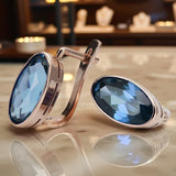 Rose pink 14k 585 gold aquamarine earrings vec001 Vintage Russian Soviet style