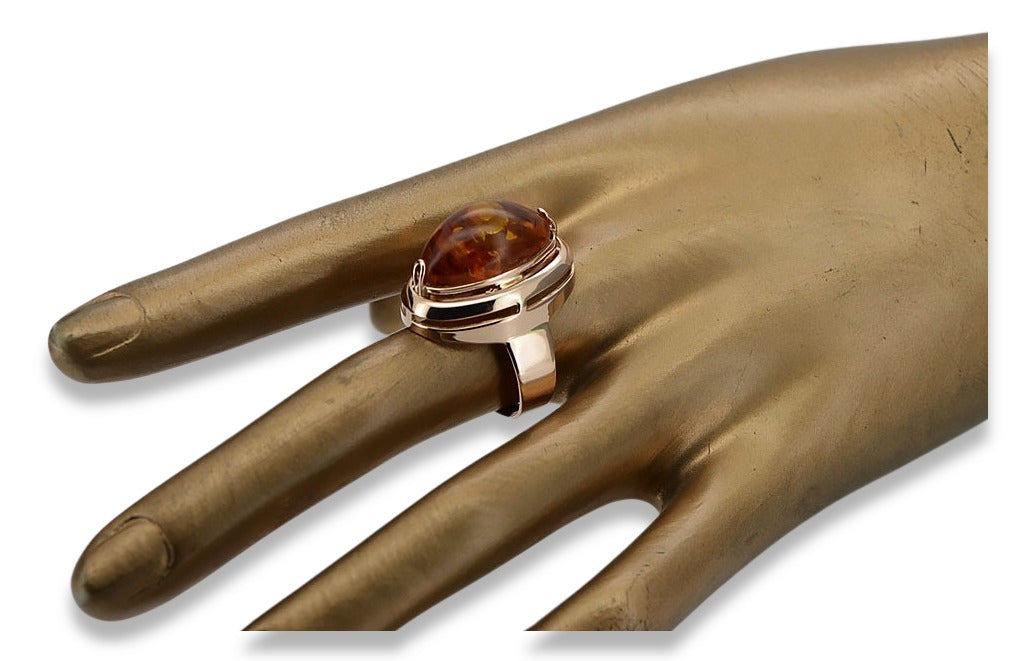 Rose pink 14k 585 gold amber ring vrab004 Russian Soviet jewelry style