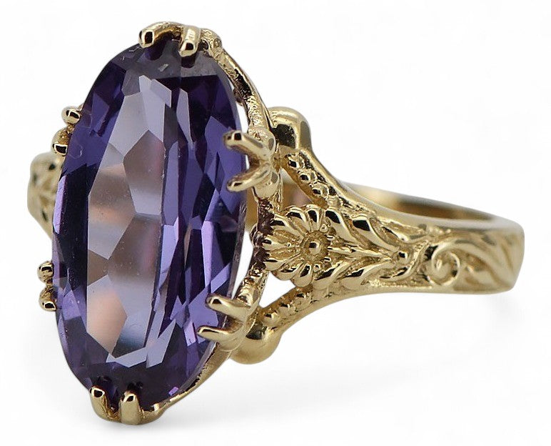 18K Yellow Gold Vintage Alexandrite Ring, Oval 8x15mm