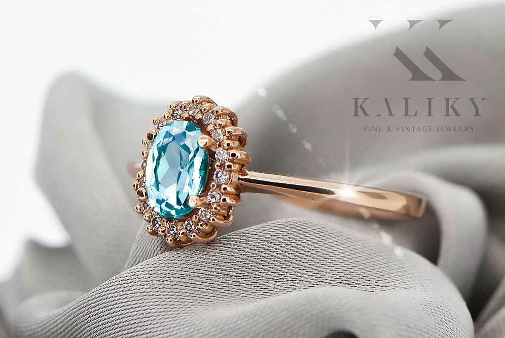 Aquamarine Original Vintage 14K Rose Gold Ring Vintage craft crc009r