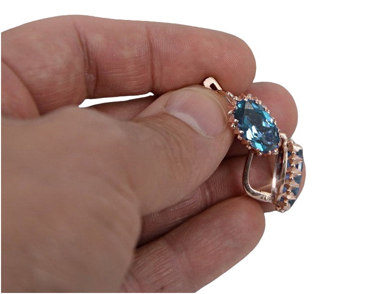 Rose pink 14k 585 gold aquamarine earrings vec174 Vintage