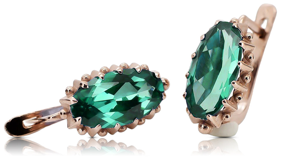 Rose pink 14k 585 gold emerald earrings vec174 Vintage
