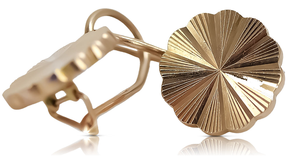 Rose pink 14k 585 gold  Vintage flower earrings ven048