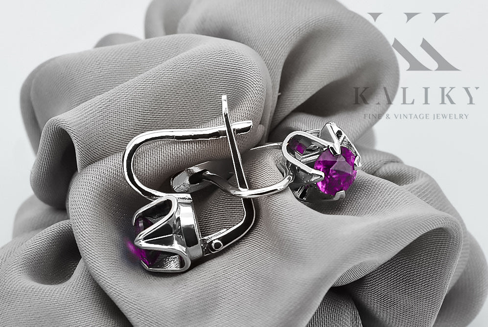 Vintage 925 Silver Amethyst earrings vec018s Russian Soviet style