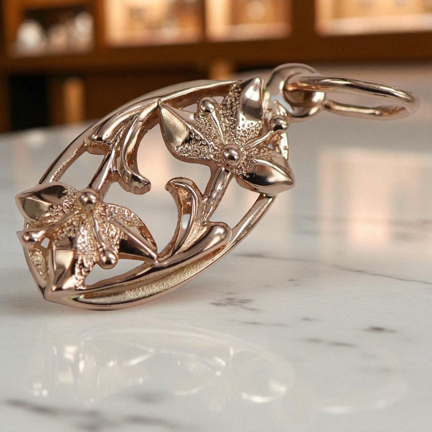 Vintage rose pink 14k 585 gold Vintage leaf pendant vpn012