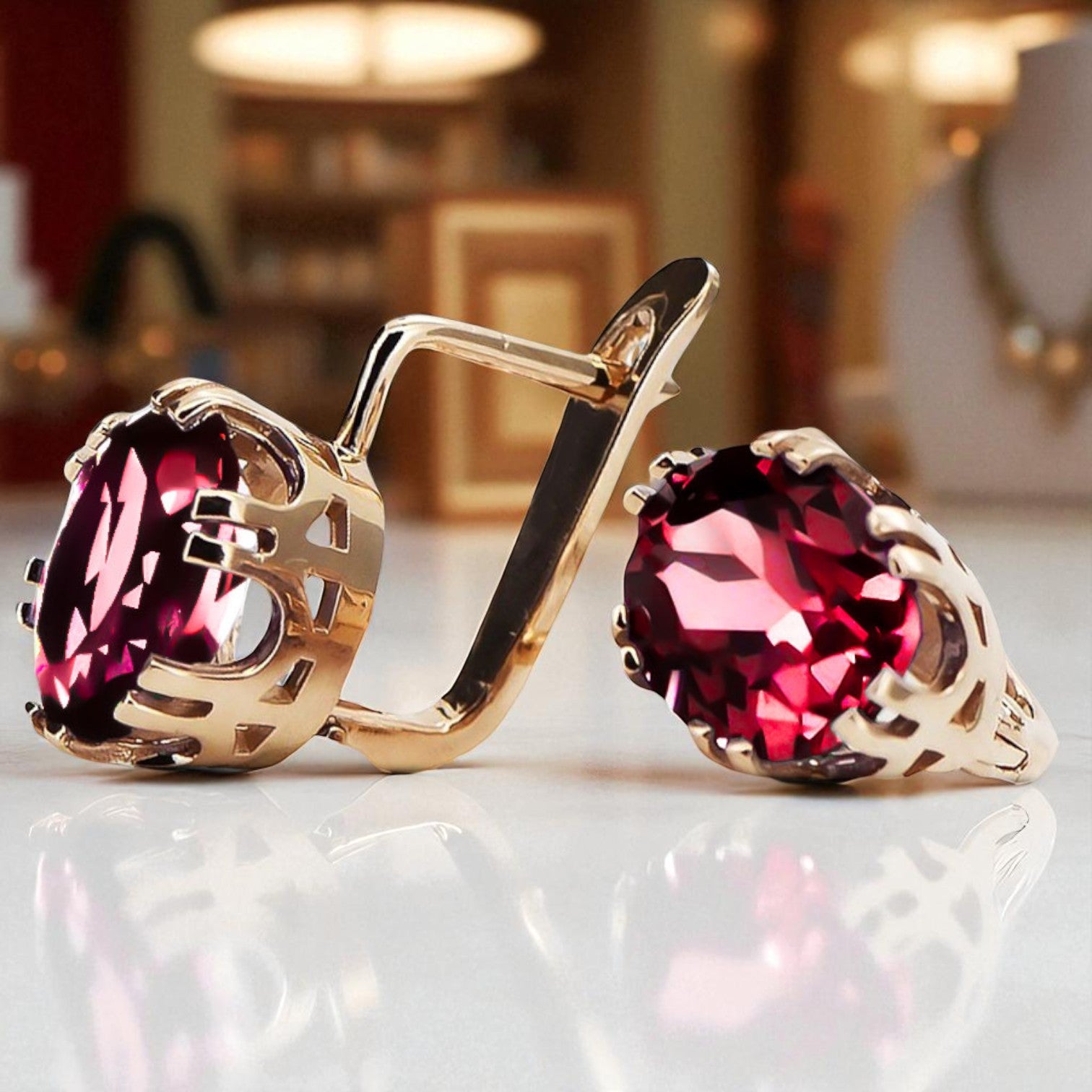 Vintage Jewlery Earrings Ruby Original Vintage 14K Rose Gold vec016r