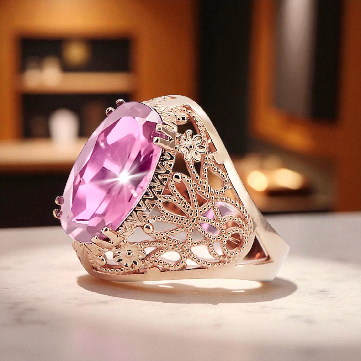 Ring Vintage style Amethyst Original Vintage 14K Rose Gold vrc074r
