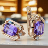 Rose pink 14k 585 gold alexandrite diamond earrings vec020r Vintage Russian Soviet style