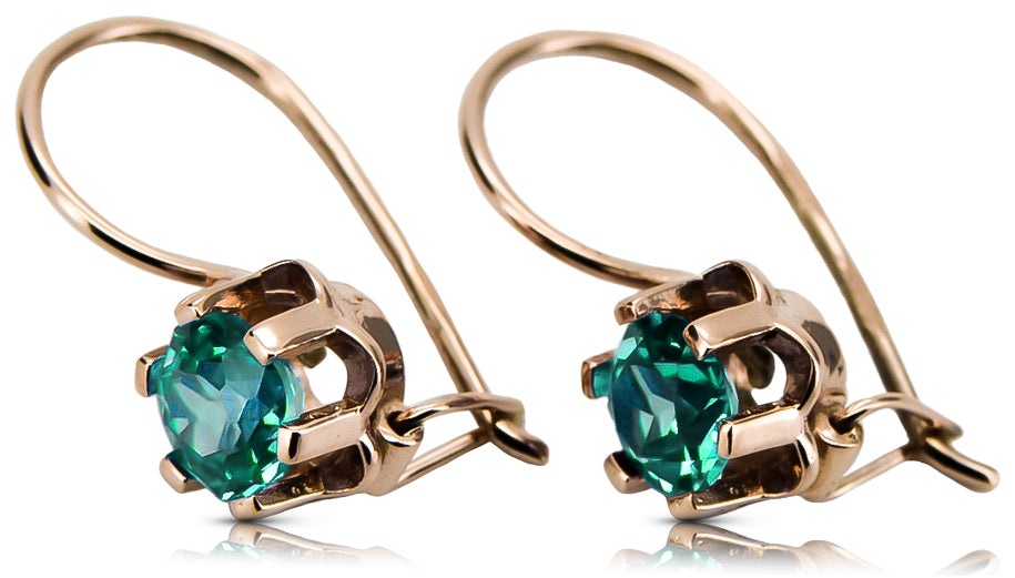 Rose pink 14k 585 gold emerald earrings vec019 Vintage Russian Soviet style