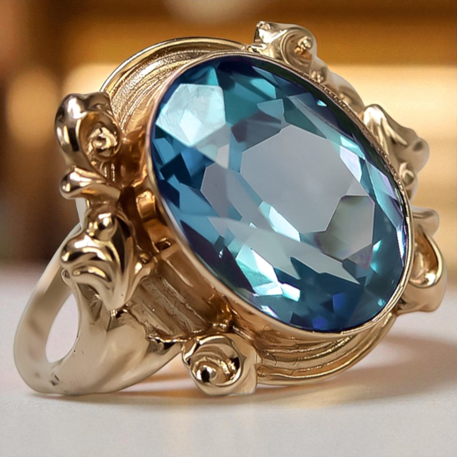 Original Vintage 14K Rose Gold Aquamarine Ring Vintage style vrc100r