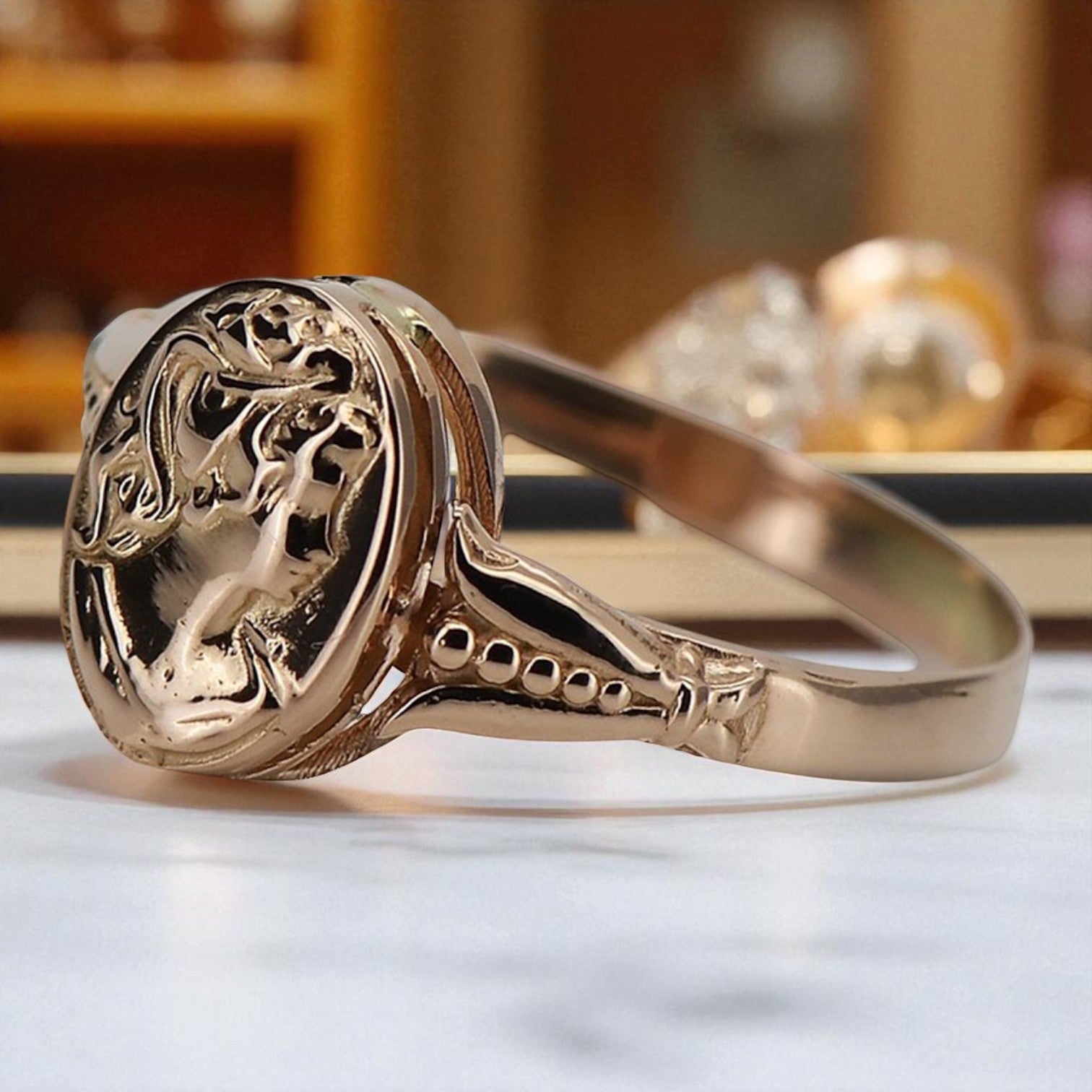 Rose pink 14k 585 gold Camea ring vrn001 Russian Soviet Vintage style jewelry